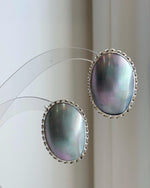 Unique blue iridescent Mabe pearl statement earrings for women