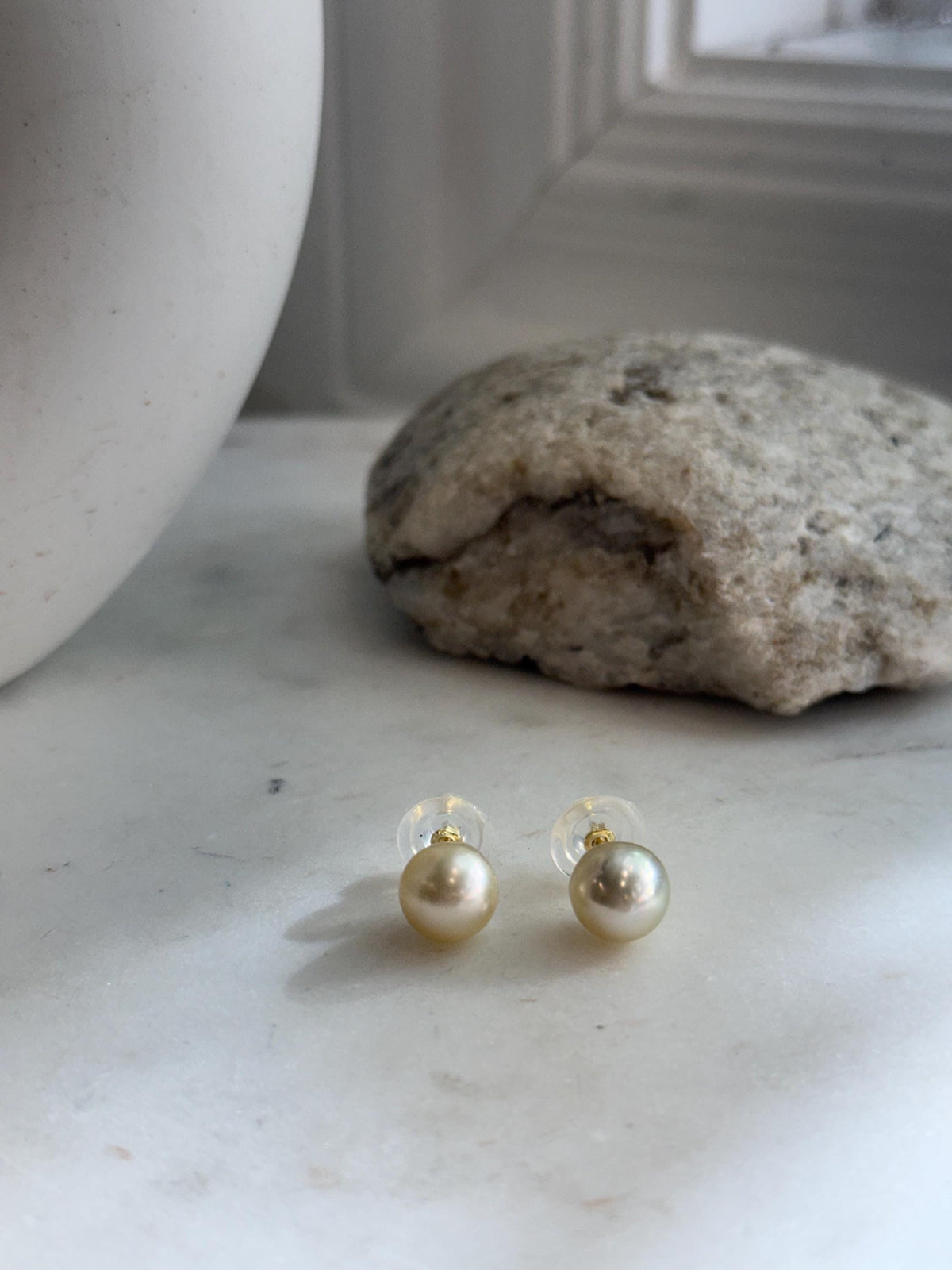Elly’s 9.4mm South Sea Champagne Gold Pearl Stud Earrings | Genuine Saltwater Pearls | Mirror Luster | S925 Sterling Silver | Minimalist Gif