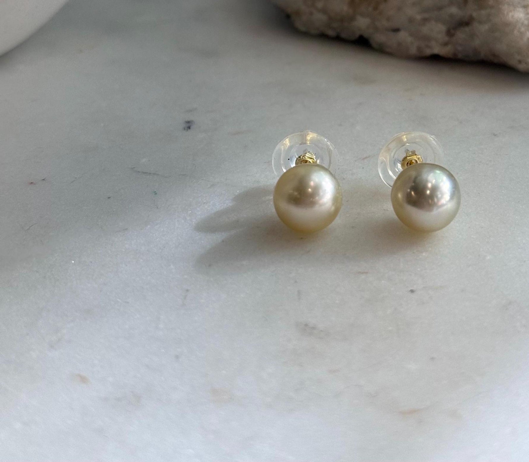 9.4mm genuine South Sea pearl earrings with beautiful golden champagne color