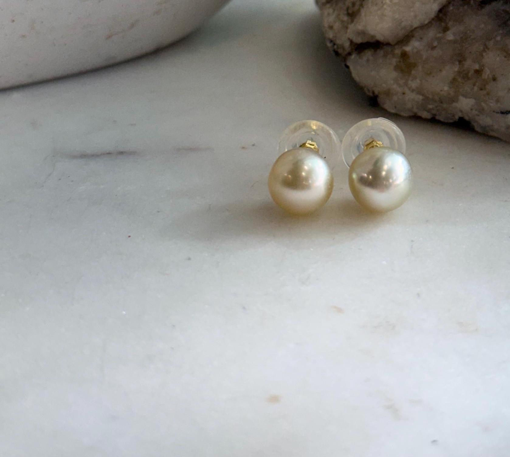 Natural champagne gold color South Sea saltwater pearl stud earrings