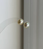 Minimalist genuine saltwater pearl earrings with champagne golden tone