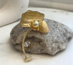 South Sea deep tea golden pearl floral brooch pendant featuring a 10mm genuine saltwater pearl.