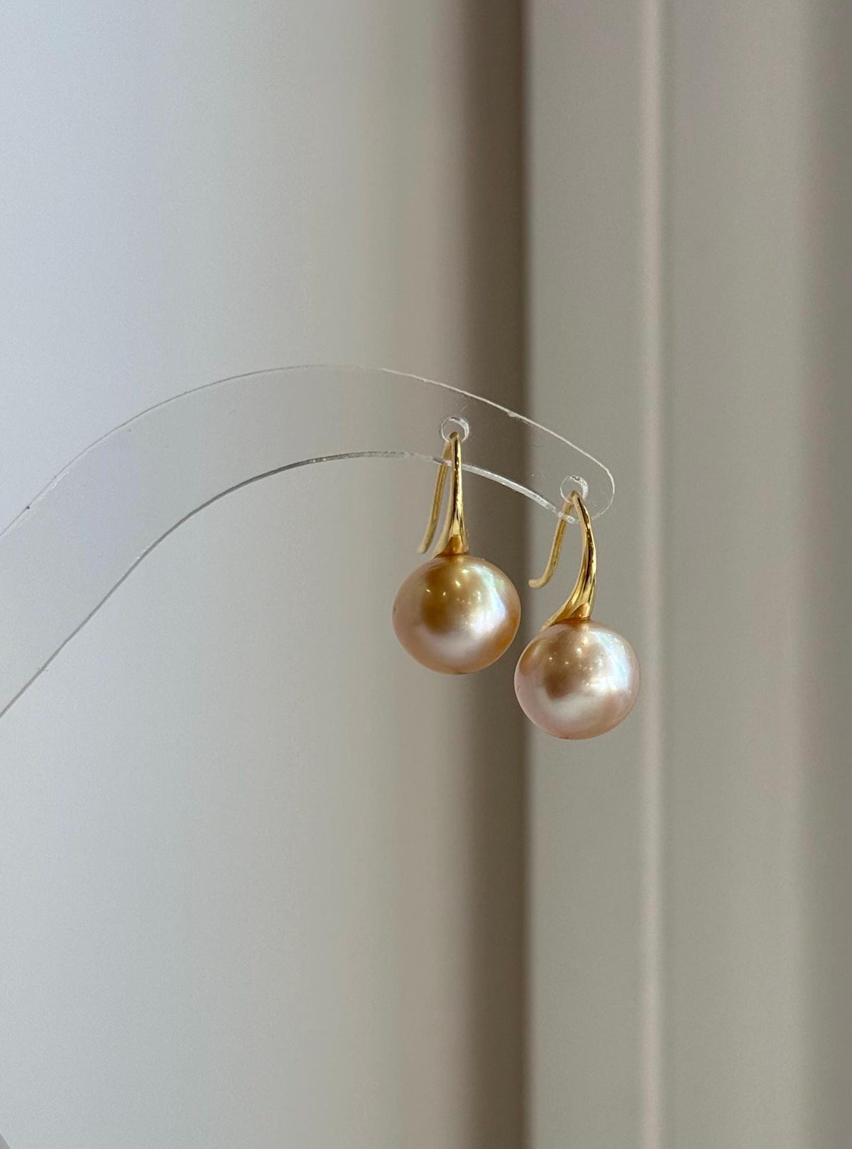 Deep gold South Sea pearl high heel earrings with brilliant mirror luster