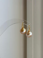 Deep gold South Sea pearl high heel earrings with brilliant mirror luster