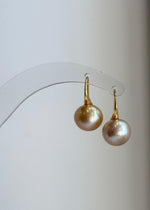 10.9mm genuine golden South Sea pearl drop earrings for women