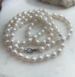 Elly’s 33.2” White Iridescent Drop Pearl Necklace | 7.5–8mm Genuine Pearls | Mirror Luster | Knotted | S925 Sterling Silver