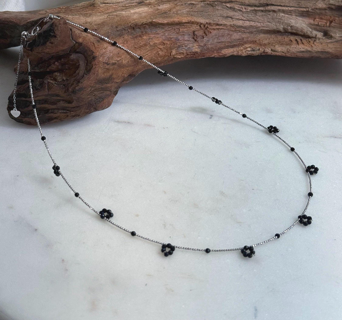 Natural black spinel beaded necklace with tiny 2–2.5mm polished gemstones