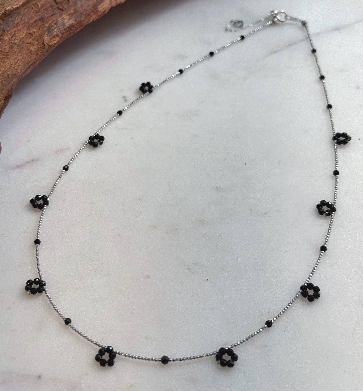 Minimalist 2–2.5mm black gemstone beaded necklace for women