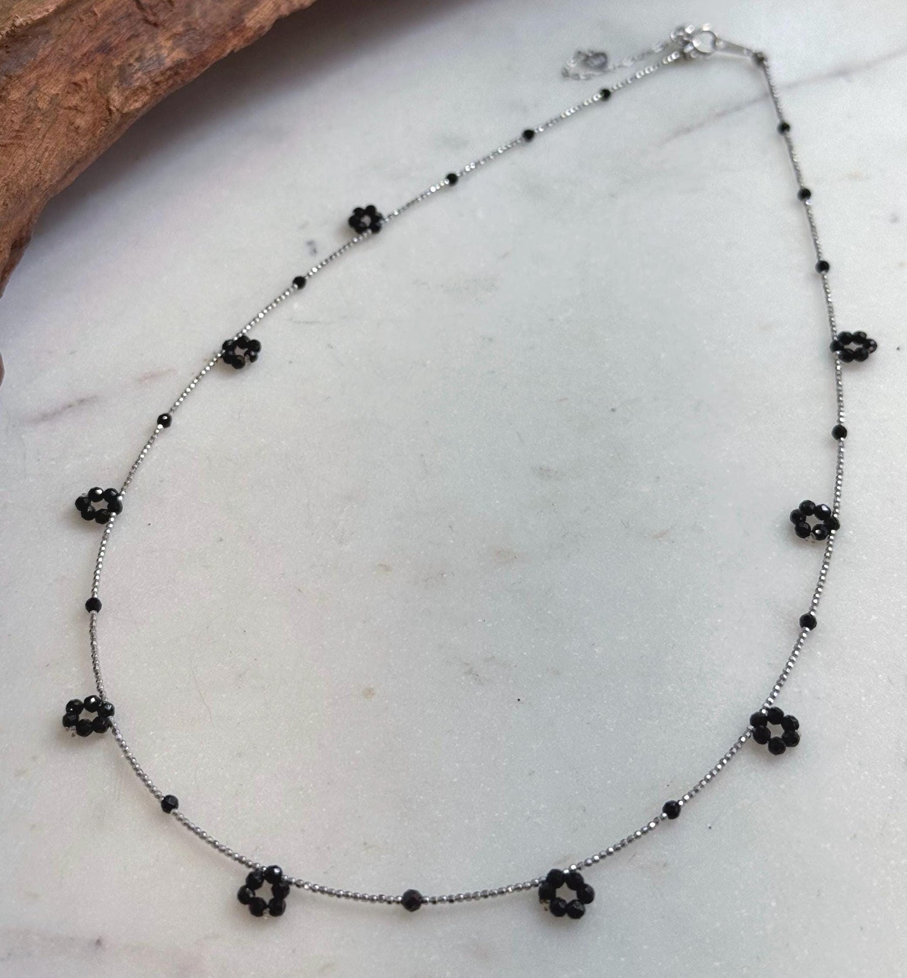 Minimalist 2–2.5mm black gemstone beaded necklace for women