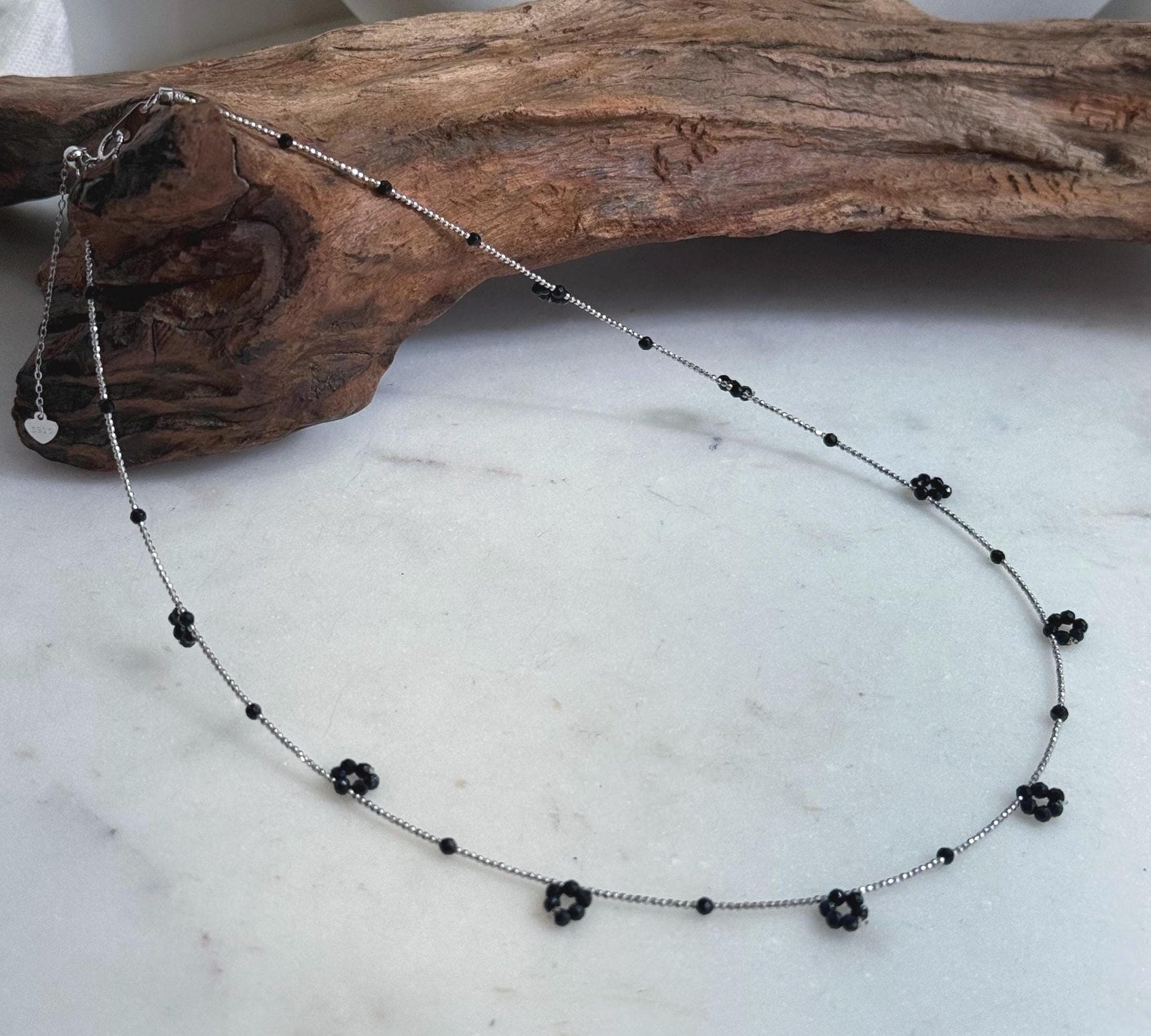 Natural black spinel necklace with elegant glossy black sparkle