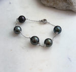 7.4 inch Tahitian pearl bracelet with five genuine saltwater pearls