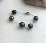 S925 sterling silver bracelet with five genuine Tahitian pearls