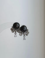 Genuine Tahitian saltwater black pearl earrings with mirror luster