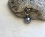 Genuine saltwater pearl pendant in sterling silver lyre design