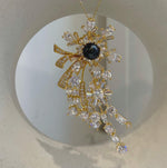 Elly’s 8.2mm Tahitian Piano Black Ocean Pearl Floral Brooch Pendant 2-in-1 | Extreme Luster | Genuine Saltwater Pearl