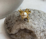 Genuine 11.6mm South Sea golden saltwater pearl ring featuring an elegant butterfly design.