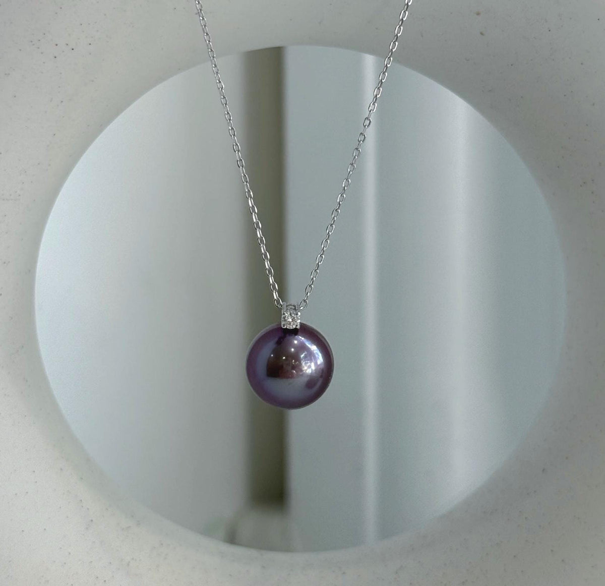 Elegant 11mm purple Edison pearl necklace with 0.05ct genuine diamond and Au750 solid gold pendant.