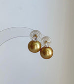 Genuine 11.3mm Edison golden pearl earrings featuring beautiful reflective mirror luster.