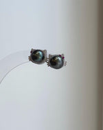 Tahitian peacock hunter ocean pearl cat earrings with extreme mirror luster and S925 sterling silver setting.