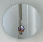 Edison rose purple gold freshwater pearl pendant with 12.8×13.6mm genuine pearl and extreme mirror luster.