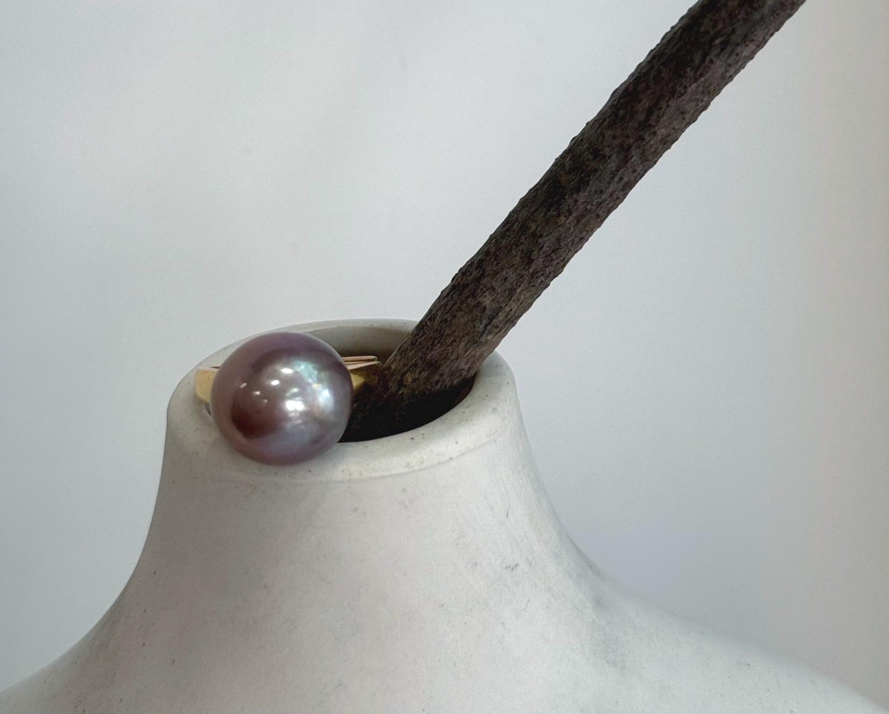 Close-up of large Edison pearl ring showing extreme mirror-like luster and natural pearl beauty.