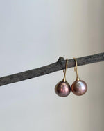 Elly’s 12.6mm Edison rose gold green pearl hook earrings with extreme mirror-like luster and S925 sterling silver.