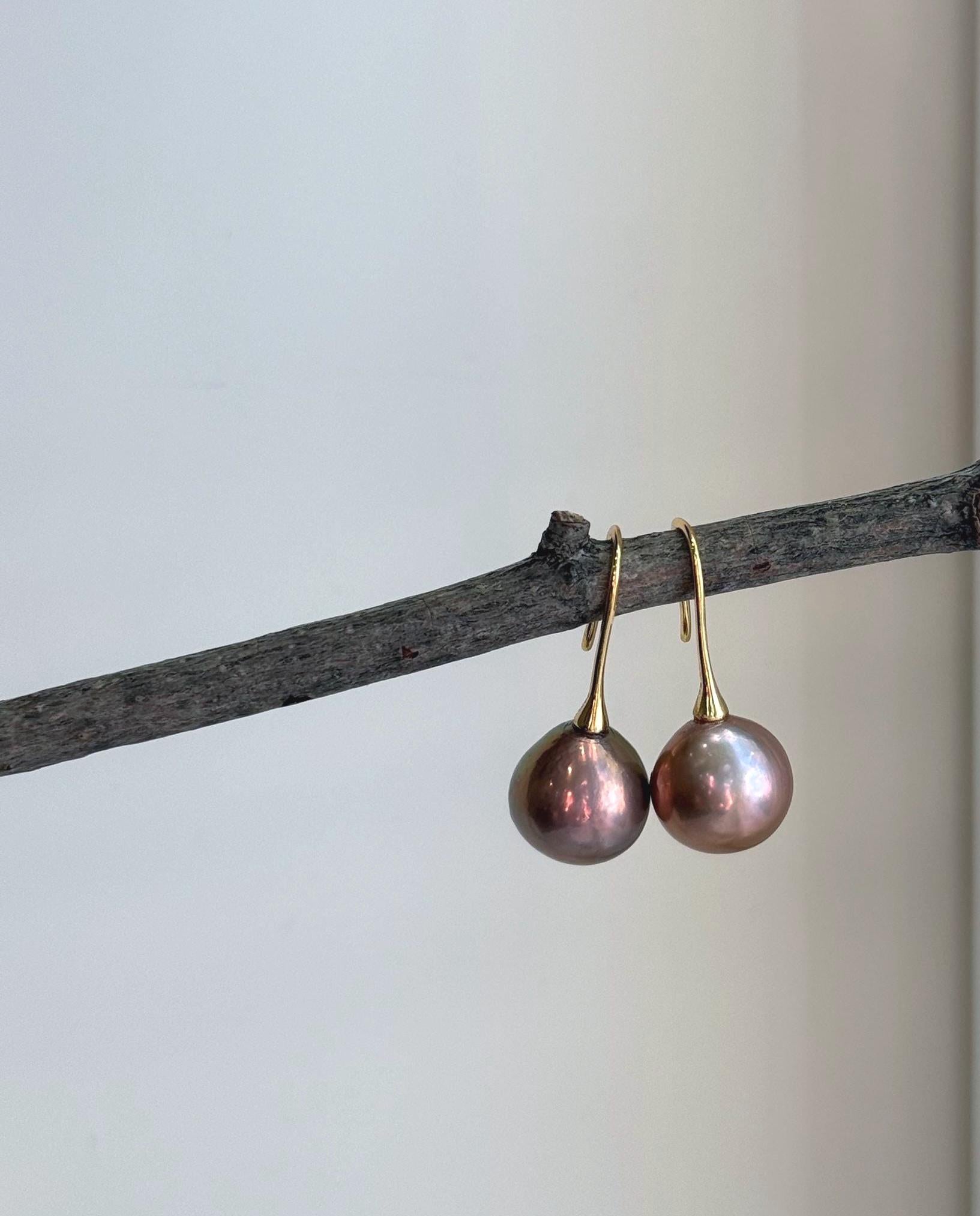 Elegant Edison freshwater pearl hook earrings with large 12.6mm pearls and S925 sterling silver hooks.