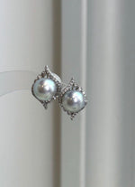 Elly’s 8.8mm Akoya ocean blue silver pearl earrings with beautiful mirror luster and S925 sterling silver settings.