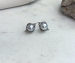 Unique ocean blue silver pearl earrings designed with 8.8mm Akoya pearls and S925 sterling silver.