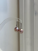 Large pink gold freshwater pearl earrings with extreme mirror luster and elegant S925 silver hooks.