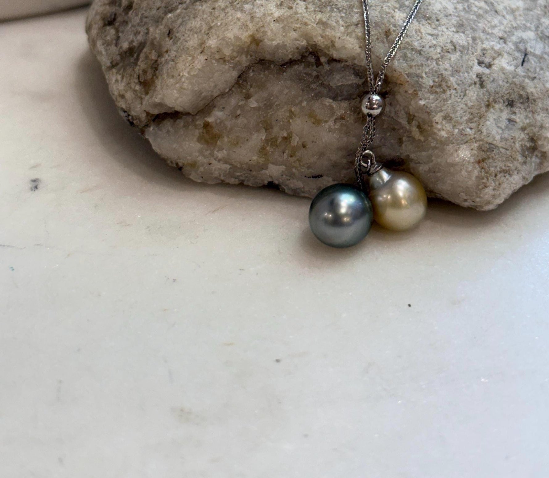 Genuine South Sea golden pearl and Tahitian pearl double pendant necklace with S925 sterling silver chain.