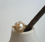 Elegant South Sea golden pearl ring with genuine saltwater ocean pearl and S925 sterling silver setting