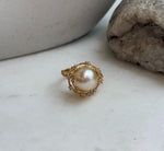 Genuine golden South Sea ocean pearl jewelry ring with extreme luster and modern sterling silver design