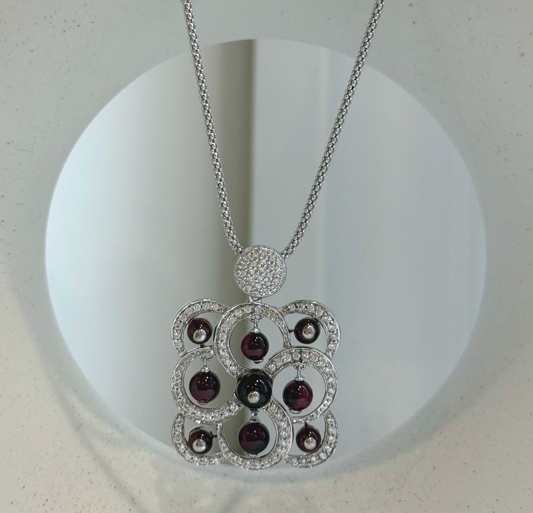 Elly’s natural deep red garnet gemstone pendant necklace in S925 sterling silver