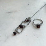 Natural garnet pendant necklace and ring gift set for her