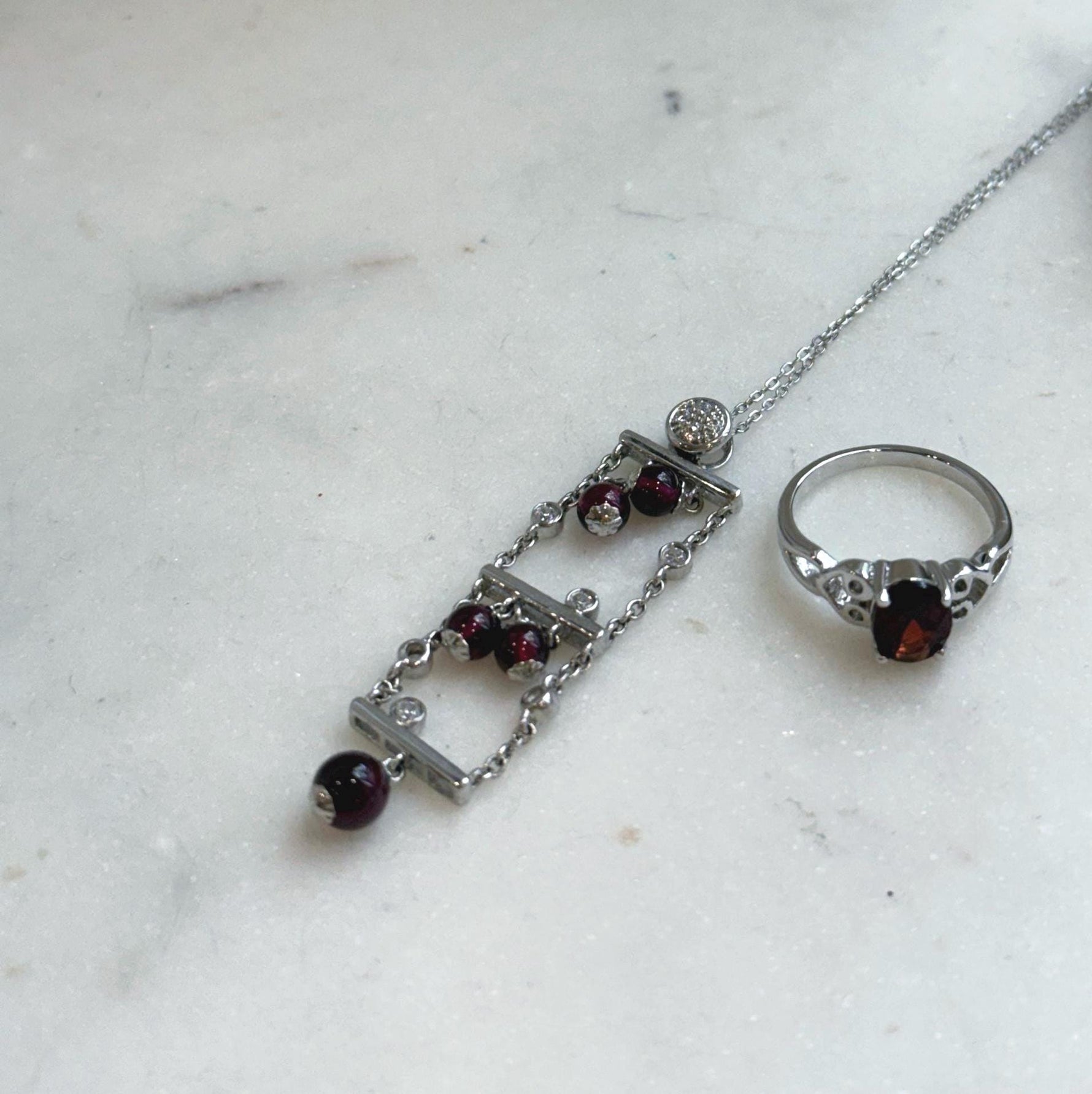 Natural garnet pendant necklace and ring gift set for her
