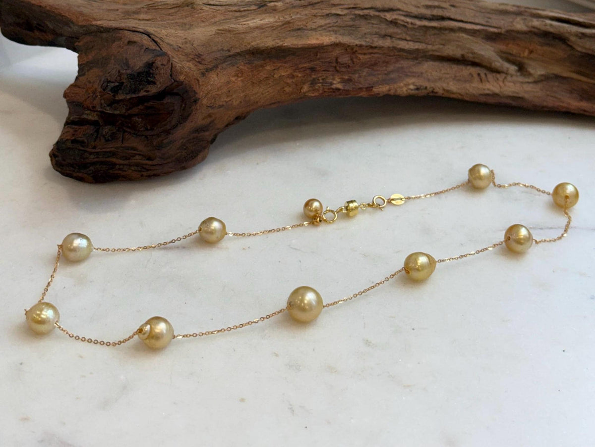 17.7 inch golden pearl necklace