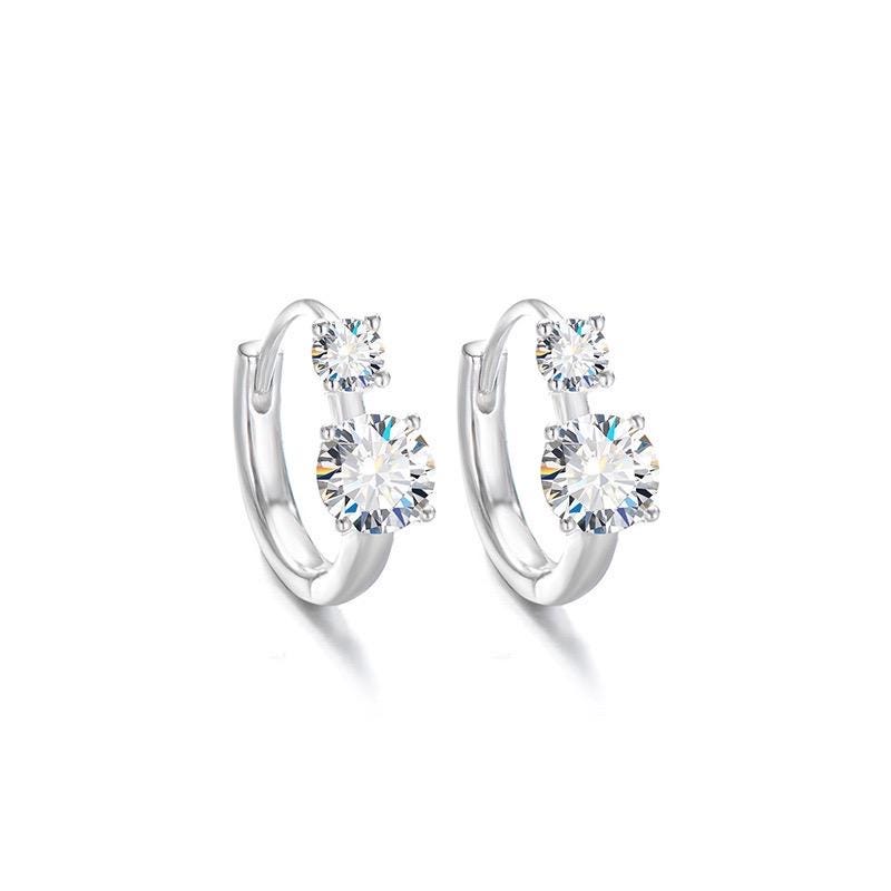 D VVS1 moissanite hoop earrings with four round brilliant cut stones in S925 sterling silver