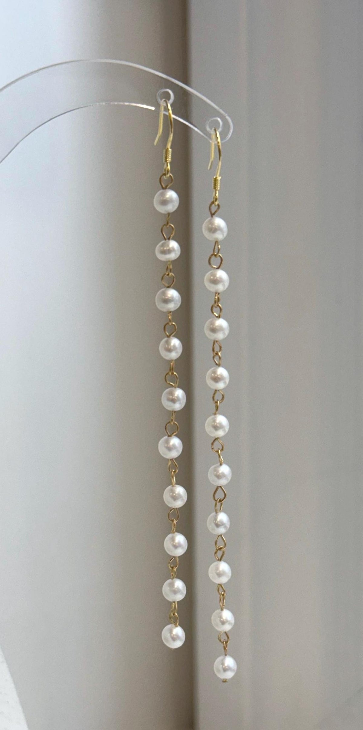 Long white freshwater pearl dangle earrings with S925 sterling silver ear hooks