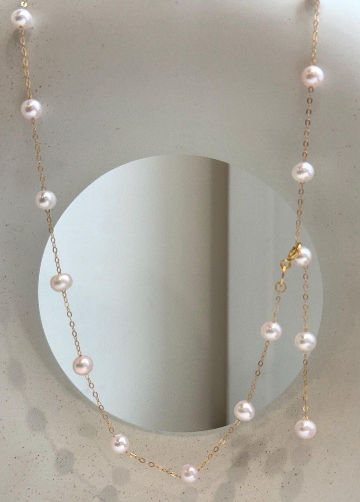 Elly’s 19pcs Pale Pink Freshwater Pearl Satellite Necklace | Genuine Pearls | Extreme Luster | S925 Sterling Silver