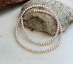 Elly’s Pale Pink Small Pearls Necklace Strand: Extreme luster mirrored,3.7-3.9mm, 17.7”, S925 silver necklace.