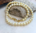 Elly’s 7–7.5mm Japanese Akoya Golden Pearl Necklace | 57 Genuine Saltwater Pearls | Extreme Mirror Luster | 18.4” Knotted | S925 Silver