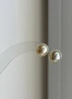 9.4mm South Sea champagne gold pearl stud earrings with mirror luster