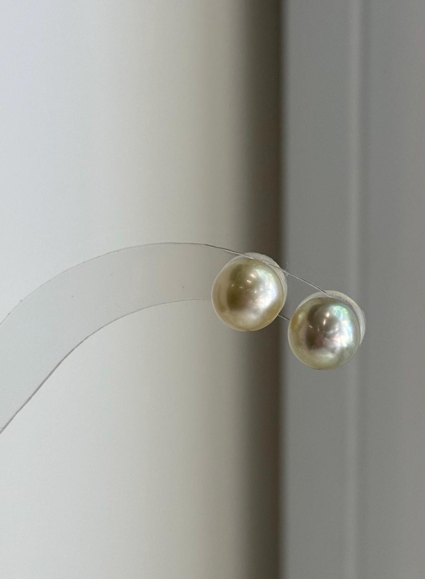 9.4mm South Sea champagne gold pearl stud earrings with mirror luster