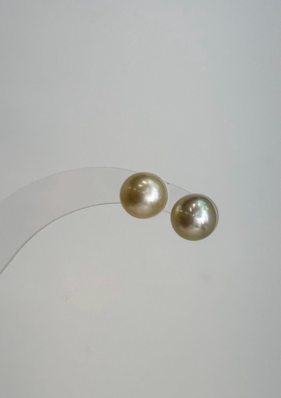 S925 sterling silver stud earrings with genuine South Sea golden pearls