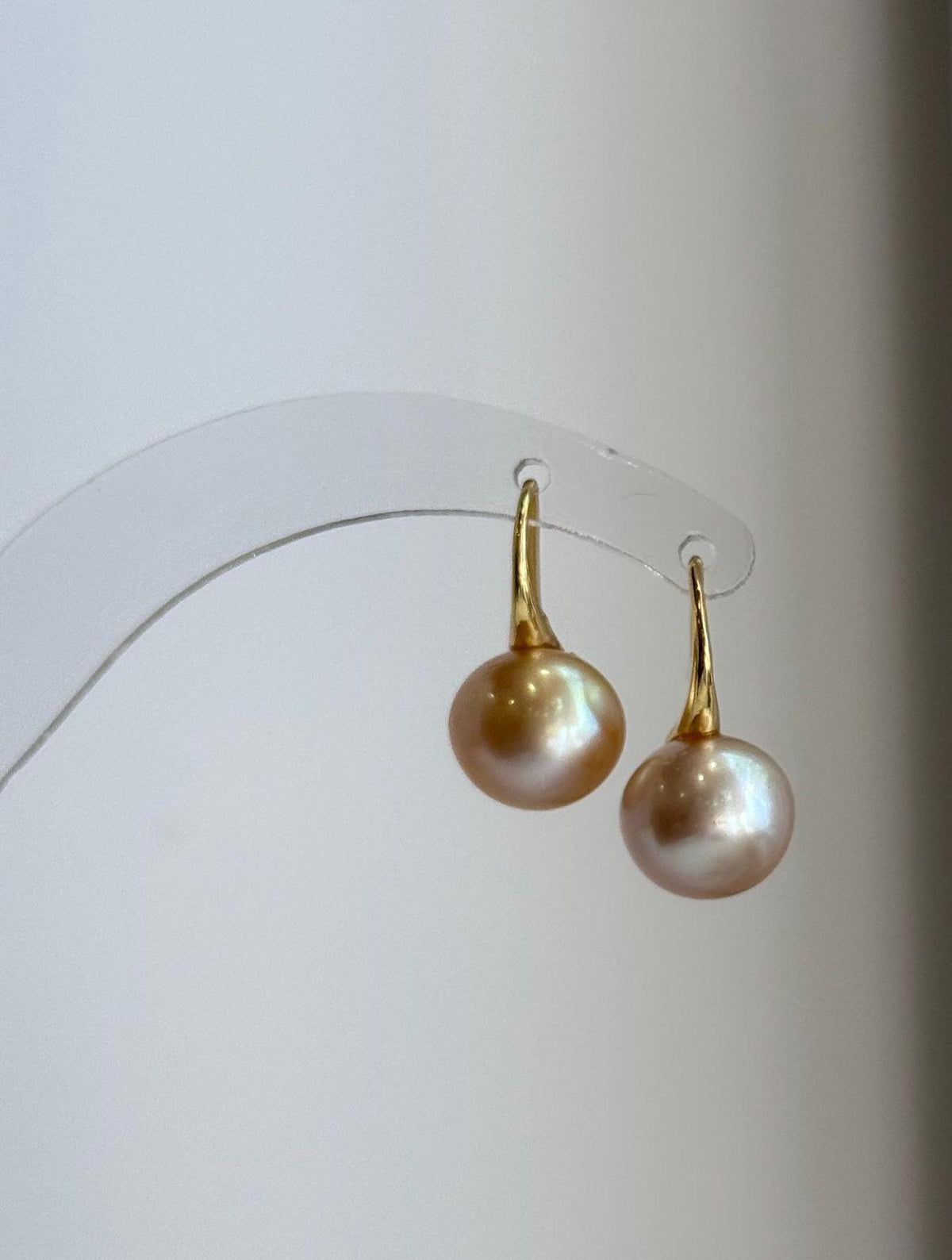 Genuine South Sea golden saltwater pearl earrings with S925 sterling silver hooks