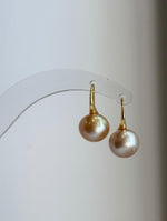 Genuine South Sea golden saltwater pearl earrings with S925 sterling silver hooks