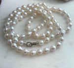 Elly’s 33.2” White Iridescent Drop Pearl Necklace | 7.5–8mm Genuine Pearls | Mirror Luster | Knotted | S925 Sterling Silver