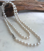 Elly’s 33.2” White Iridescent Drop Pearl Necklace | 7.5–8mm Genuine Pearls | Mirror Luster | Knotted | S925 Sterling Silver