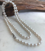 Elly’s 33.2” White Iridescent Drop Pearl Necklace | 7.5–8mm Genuine Pearls | Mirror Luster | Knotted | S925 Sterling Silver